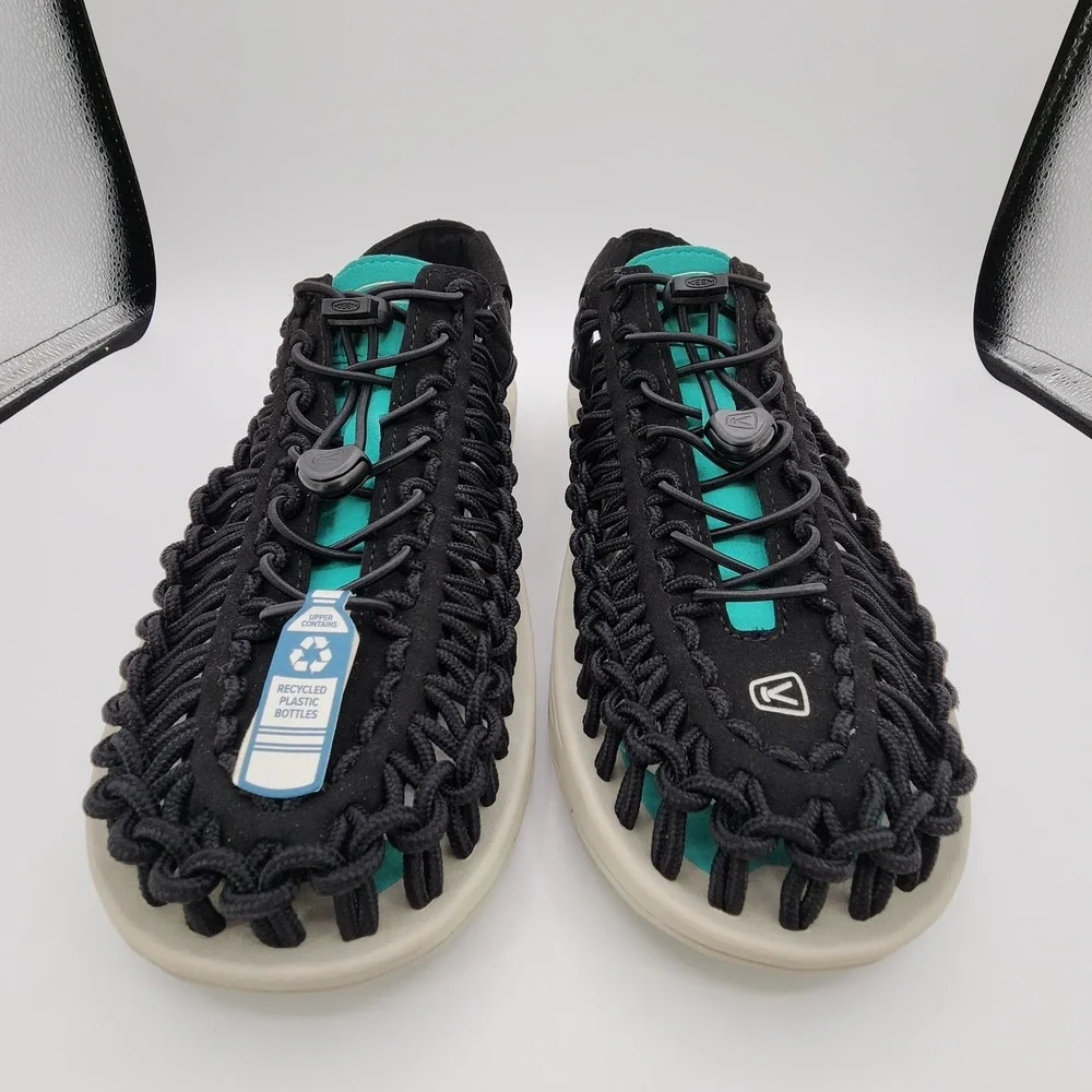 Keen Uneek Sport Fisherman Sandals Mens Sz 10.5 Black Bright Aqua Boat Shoes NEW